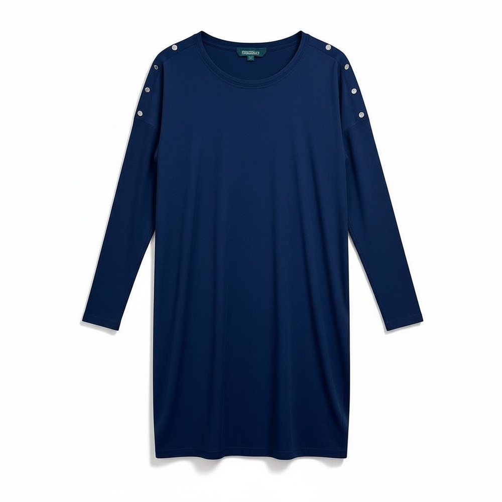 Ralph Lauren Button Shoulder Long Sleeve Jersey Dress Navy Blue Women's XL